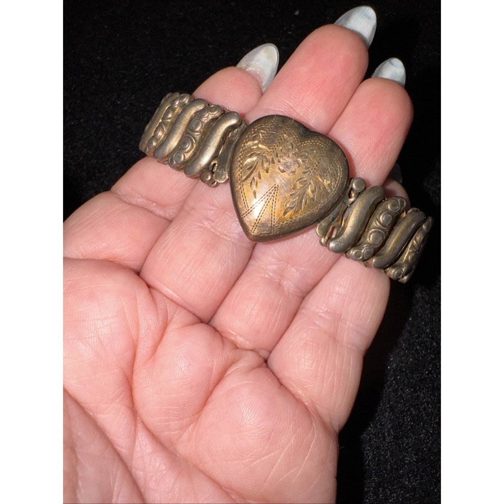 Vintage WW2 Era Co-Star Sterling base Sweet Heart Expandable Bracelet 7"